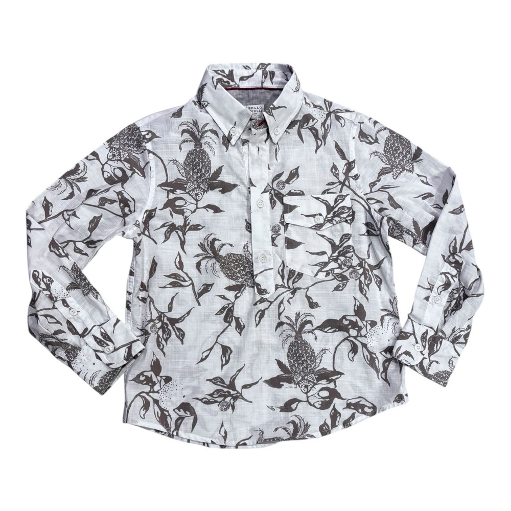 Brunello Cucinelli Kids' Tropical‎ Print Half-Button Down Shirt Size 6